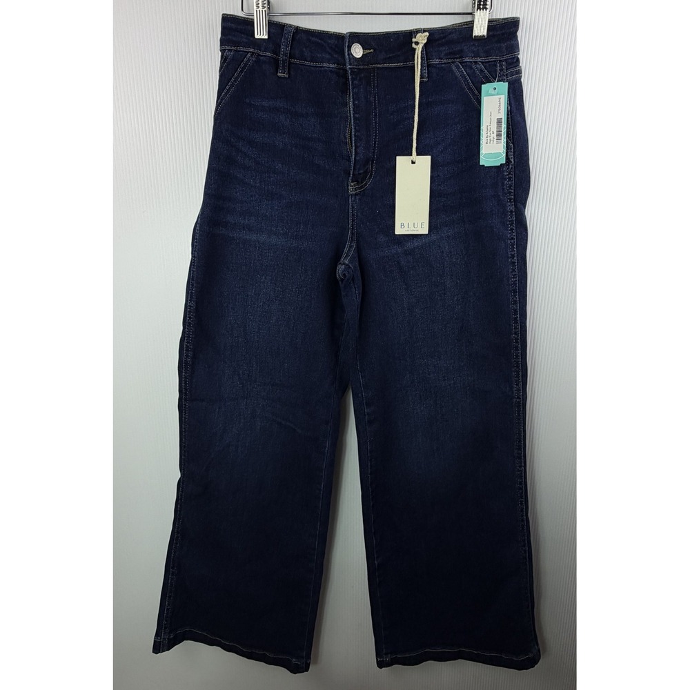 Blue by Artemis Womens 8P High Rise Slim Palazzo Jeans Indigo Stretch New Wide